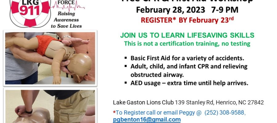 Free CPR & First Aid Workshop February 28th or April 20th